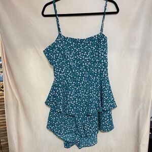 NWOT SHEIN Teal Floral Tiered Shorts Romper